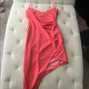 Fashion Nova Vibrant Coral Asymmetrical Dress